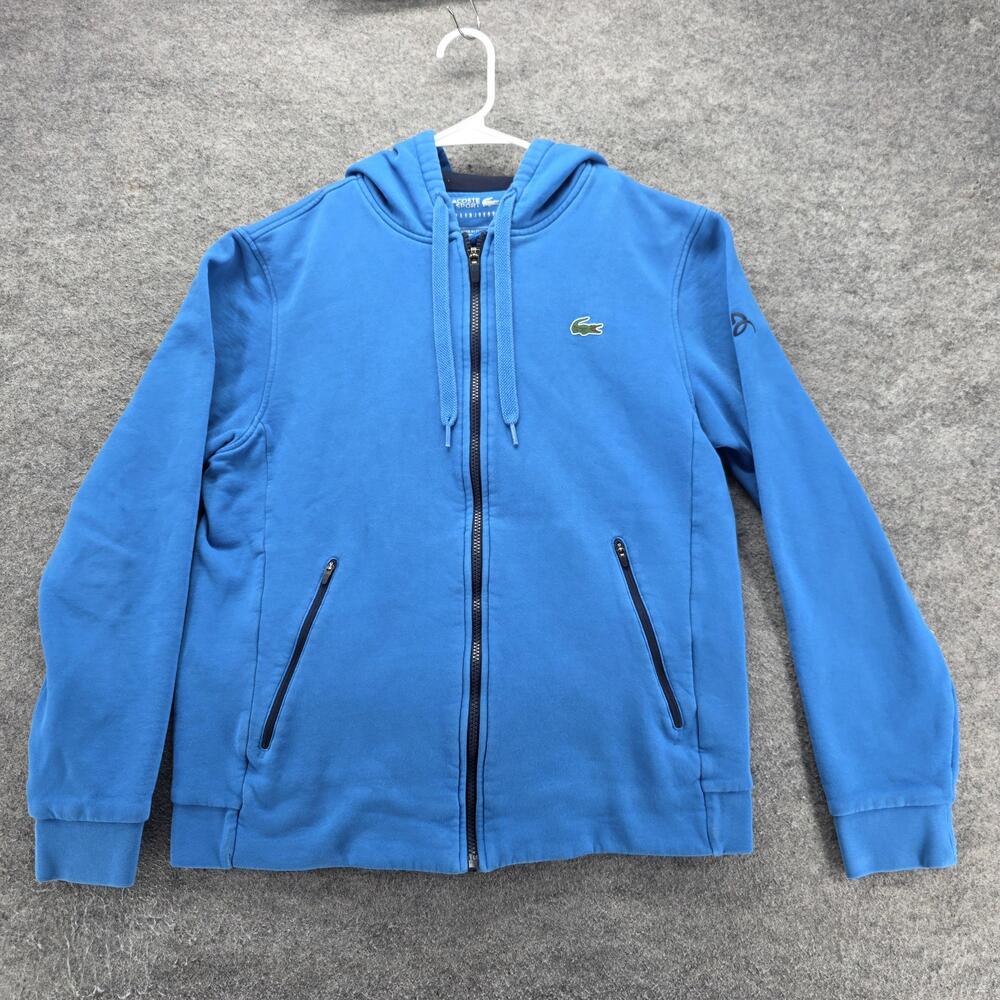Lacoste Hoodie Mens M Blue Full Zip Hooded Pockets Graphic Novak Djokovic